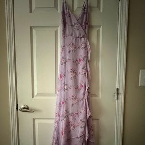 Lavender Floral Lace-up High-low Maxi Dress